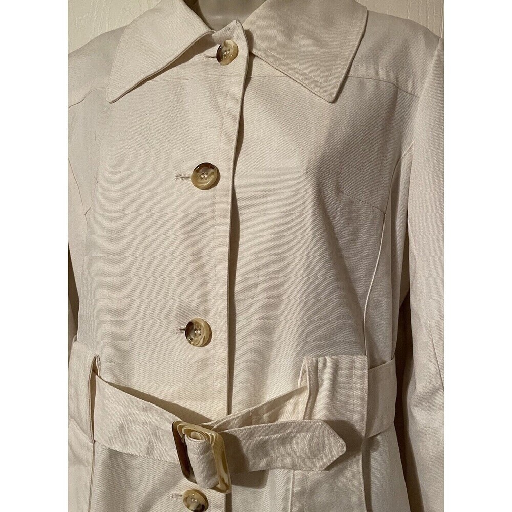 London Fog Off White Maincoat Trench Coat Faux Tortoise Buttons & Buckle - Picture 5 of 16
